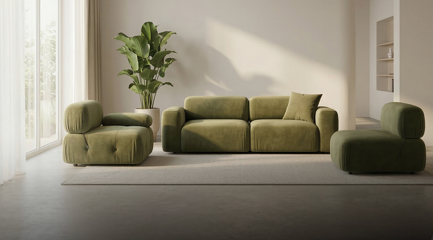 Furniture products composed into a lifestyle scene with Cylindo Quickshot